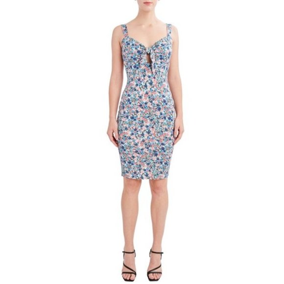 BCBG Paris Dresses & Skirts - BCBG Paris Women's Cut Out Tie Rib Knit Midi in Scattered Floral Dress